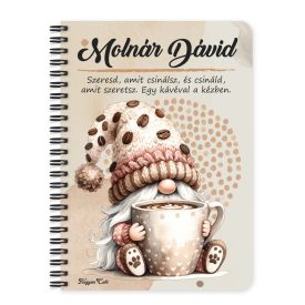   Személyre szabható - Nagy bögrés kávés manó mintás füzet