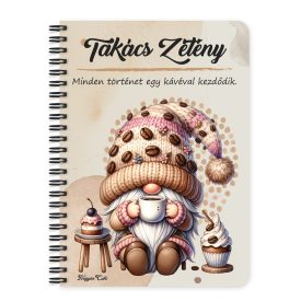   Személyre szabható - Kávés manó sütikével mintás füzet