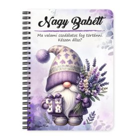   Személyre szabható - Levendulás manó ajándékkal mintás füzet