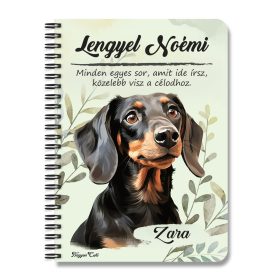 Személyre szabható - Fekete tacskó portré mintás füzet