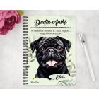 Személyre szabható -  Fekete mopsz portré mintás füzet