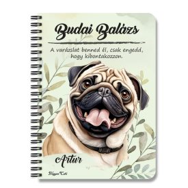 Személyre szabható - Barna mopsz portré mintás füzet