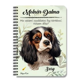   Személyre szabható - Trikolor Cavalier King Charles spániel portré mintás füzet