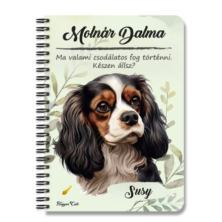 Személyre szabható - Trikolor Cavalier King Charles spániel portré mintás füzet