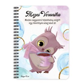 Személyre szabható - Cuki kávés bagoly mintás füzet