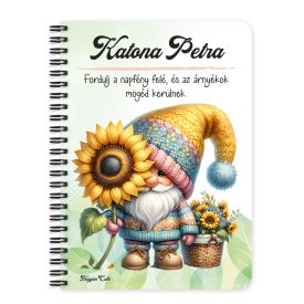   Személyre szabható - Cuki kukucs napraforgós manó mintás füzet