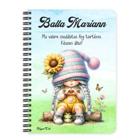   Személyre szabható - Szívecskés napraforgós manó lány mintás füzet