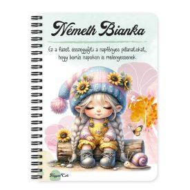   Személyre szabható - Cuki csigás napraforgós manó lány mintás füzet
