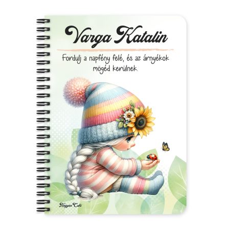 Személyre szabható - Katicás napraforgós manó lány mintás füzet