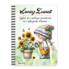 Személyre szabható - Locsolós napraforgós manó lány mintás füzet