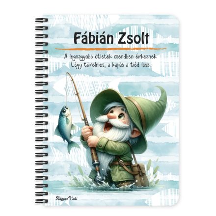 Személyre szabható - Horgász manó és a nagy fogás mintás füzet