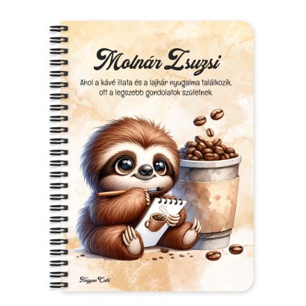 Személyre szabható - Festő kávés lajhár mintás füzet