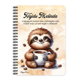   Személyre szabható - Lazulós Kávés lajhár mintás füzet