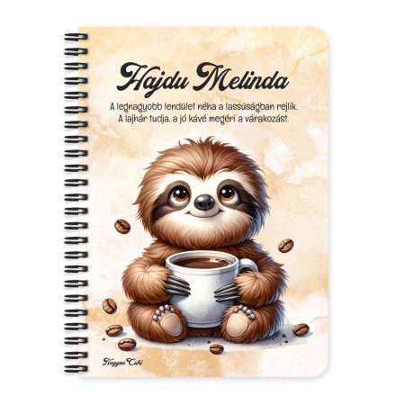 Személyre szabható - Lazulós Kávés lajhár mintás füzet
