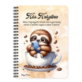   Személyre szabható - Telefonozós Kávés lajhár mintás füzet