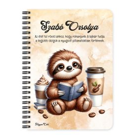   Személyre szabható - Kávés lajhár és egy jó regény mintás füzet