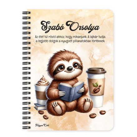 Személyre szabható - Kávés lajhár és egy jó regény mintás füzet