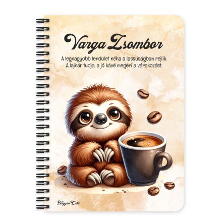 Személyre szabható - Kávés lajhár - csak feketén mintás füzet