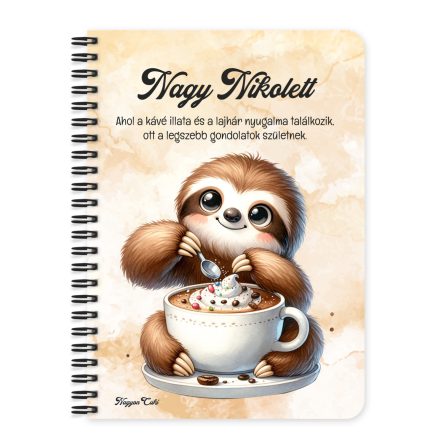 Személyre szabható - Kávés lajhár egy kis nasival mintás füzet