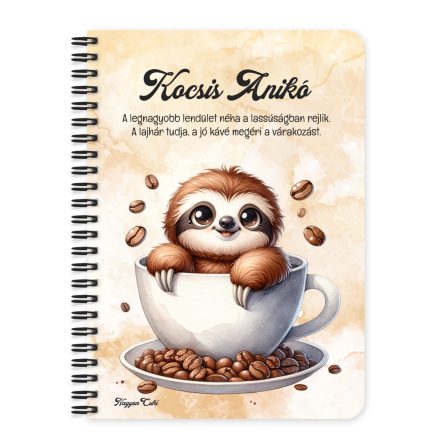 Személyre szabható - Mosolygós Kávés lajhár mintás füzet