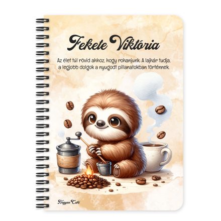 Személyre szabható - Kávés lajhár és frissen pörkölt kávé mintás füzet