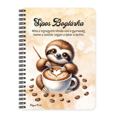 Személyre szabható - Kávés lajhár és a szíves cappucino mintás füzet