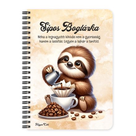 Személyre szabható - Kávés lajhár és a filteres kávé mintás füzet