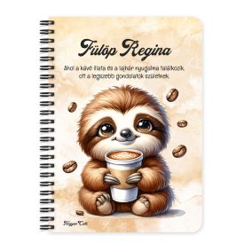   Személyre szabható - Nagyon cuki Kávés lajhár mintás füzet