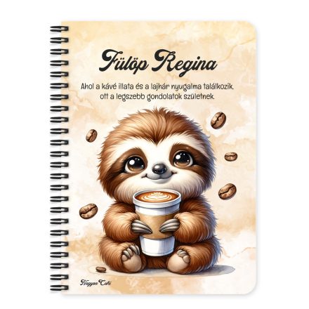 Személyre szabható - Nagyon cuki Kávés lajhár mintás füzet