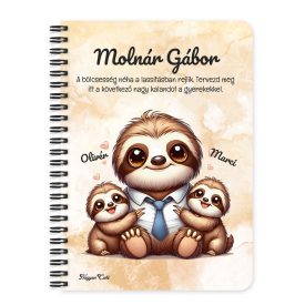   Személyre szabható - Cuki lajhár Nyakkendős Apa és két gyerek mintás füzet
