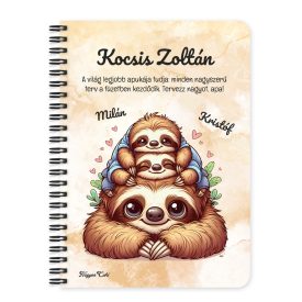   Személyre szabható - Cuki lajhár Apa és két gyerek - Kicsi a rakás mintás füzet