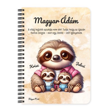Személyre szabható - Cuki lajhár Apa és két kis lajhár mintás füzet