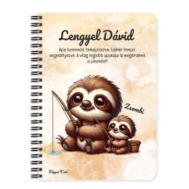   Személyre szabható - Cuki lajhár Apa és gyermeke horgásznak mintás füzet