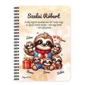   Személyre szabható - Cuki lajhár Apa és öt gyerek mintás füzet
