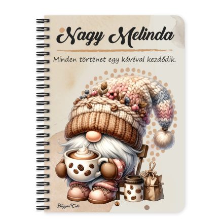 Személyre szabható - Cappucino kávés manó mintás A6-os füzet