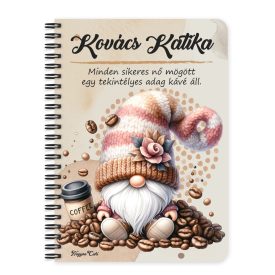   Személyre szabható - Kávés manó kávébabbal mintás A6-os füzet