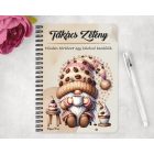 Személyre szabható - Kávés manó sütikével mintás A6-os füzet