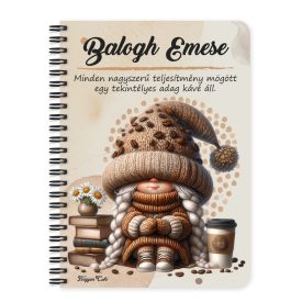   Személyre szabható - Könyvmoly kávés manó lány mintás füzet