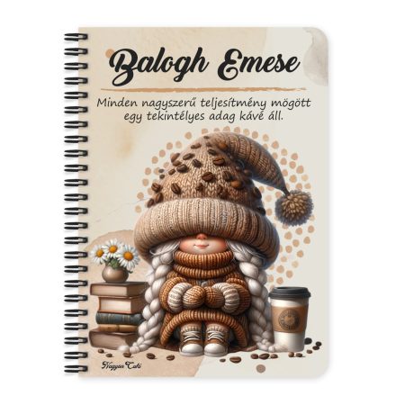 Személyre szabható - Könyvmoly kávés manó lány mintás A6-os füzet