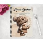 Személyre szabható - Tündéri kávés manó lány mintás A6-os füzet