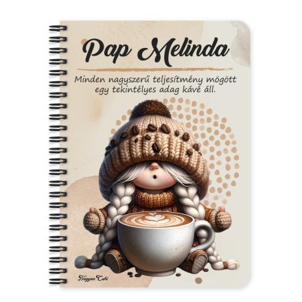 Személyre szabható kávés manó lány - Imádom a kávét mintás A6-os füzet