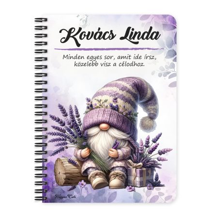 Személyre szabható - Levendulás manó csüccs mintás A6-os füzet