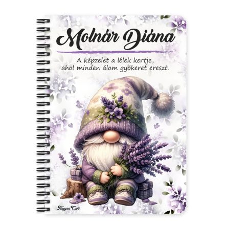 Személyre szabható - Cuki Levendulás manó mintás A6-os füzet