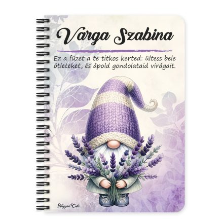 Személyre szabható - Illatos Levendulás manó mintás A6-os füzet