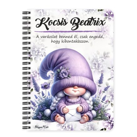 Személyre szabható - Cuki levendulás manólány levéllel mintás A6-os füzet