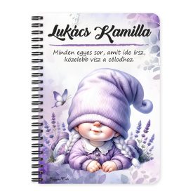   Személyre szabható - Cuki fekvő levendulás manólány mintás A6-os füzet