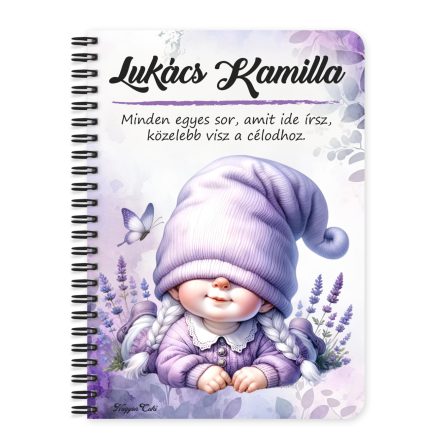 Személyre szabható - Cuki fekvő levendulás manólány mintás A6-os füzet
