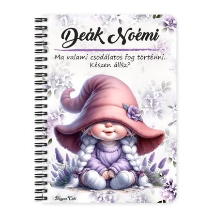 Személyre szabható - Kalapos levendulás manólány mintás A6-os füzet