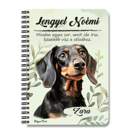 Személyre szabható - Fekete tacskó portré mintás A6-os füzet