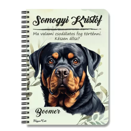 Személyre szabható - Rottweiler portré mintás A6-os füzet